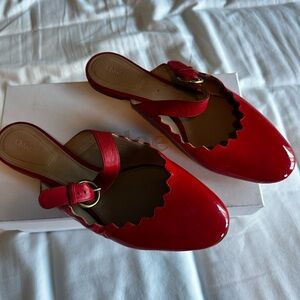 Chloe Patent Leather Red Ballet Flat Mules